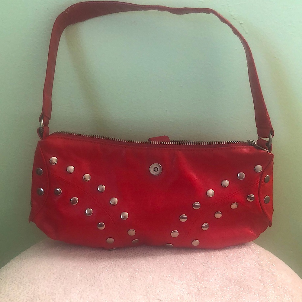Red faux leather purse